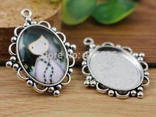 3pcs 18x25mm Inter Size Antique Silver Flowers Edge Cameo Cabochon Base Setting Charms Pendant necklace findings  -D182538