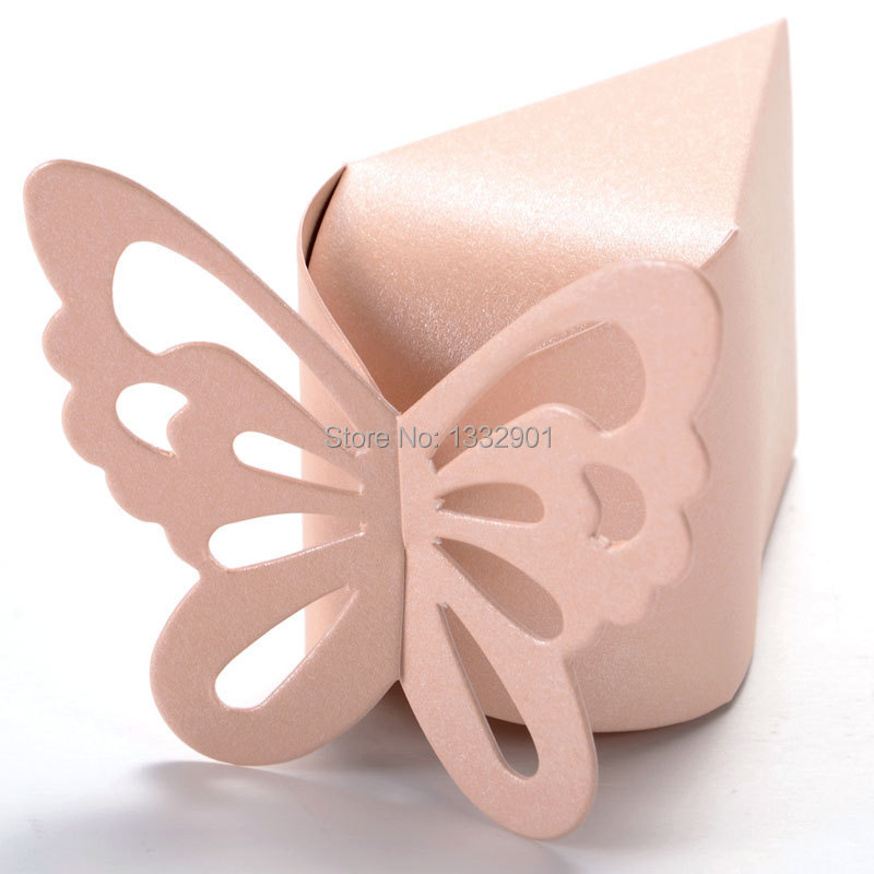 50 Pcs Wedding Favour Boxes Party Wedding Bomboniere Candy Gift Boxes Ivory Pink