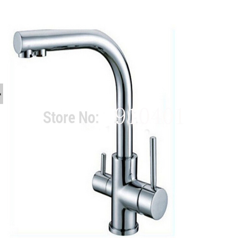 Contemporary New Polished Chrome Brass Kitchen Faucet Dual Handels Vessel Mixer Tap Pure Water Faucet