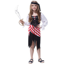 7 Sets/lot Free Shipping Masquerade Party Halloween Caribbean Pirate Costumes Children Girls Fancy Dress Kids Cosplay Clothes