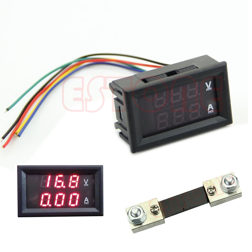Купить постоянного тока 100v 100А двойной цифровой вольтметр амперметр ...