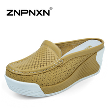 New summer women sandals genuine leather wedge shoes women casual platform sandal comfortable slippers