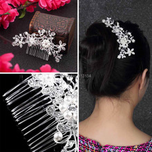 1pcs New Bridal Wedding Flower Silver Plated Stunning Sparkling Hair Comb Free Shipping