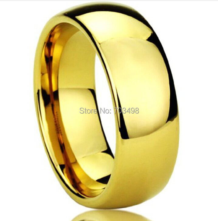 Classic Wedding rings wide 8mm 18K yellow Gold filled 316L Titanium steel rings for men and