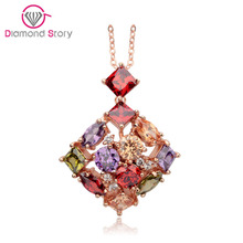 18K Rose Gold Plated CZ Zircon Stone Square Shape Pendant Necklace Romantic Gift