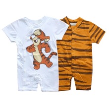2015 New Baby Boys Cotton Rompers Clothes Cute Tiger Pattern Button down Short Sleeve Bodysuit Children