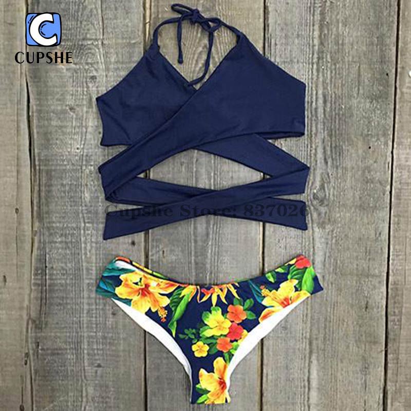 Cupshe Flower Bomb Cross Bikini Set Women Summer Sexy Swimsuit Ladies Beach Bathing Suit 4533