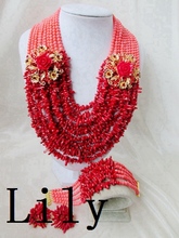Luxury Bridal African Nigerian Coral Beads Jewelry suit Perfect Wedding women Necklace/Earrings/Bracelet Free Shipping C-709