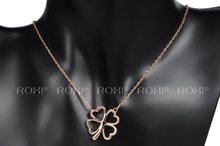 ROXI Brand Gift Fashion Jewelry Rose Gold Plated Hollow Flower Clover Pendant Necklace Women Wedding Free