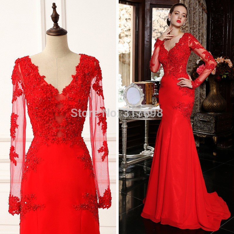 Robe de soiree dentelle manche longue