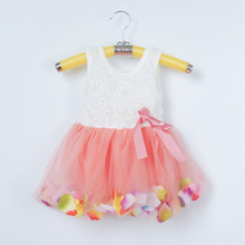 New Fashion Girls’ Pink Rose Petal Hem Dress Girls Floral Clothes Cute Kids Clothes Princess TuTu Dress Vestidos Infantis