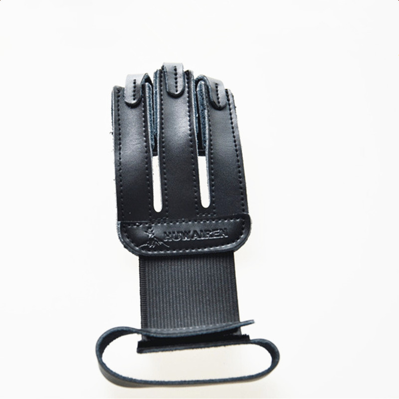 New Medium Sized 3 Fingered Black Leather Three Finger Archery Glove For Archery Recurve Bow And