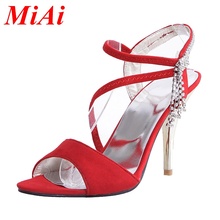 2016 new summer shoes woman sandals sexy high thin heels peep toe rhinestones tassel sandals shoes for women red party shoes
