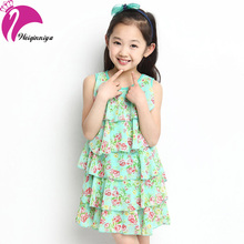 New Style 2016 Baby Girl Sleeveless Dress Chiffon Cool Summer Floral Flower Draped Dresses Vestido Infantil Kids Clothes