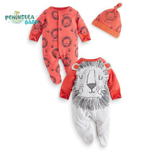 Baby Rompers 3Pcs Cartoon Animal Long Sleeve Jumpsuits Hat Newborn Infant Spring Clothes Boys Girls Costume Baby Clothing Sets