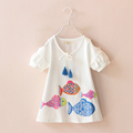 Cute children girls summer white cotton fish dress girls soild tassel belt tank dress kids clothes