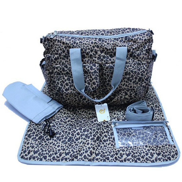 3 colors Fashion mummy bags high capacity polyester leopard pattern waterproof nappy bag for baby multifunction diaper bags (6)