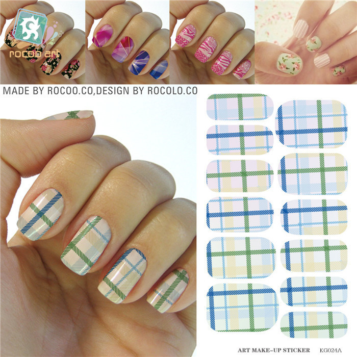Elegant Blue Green Yellow font b Tartan b font Water Transfer Design Nails Stickers Manicure Styling