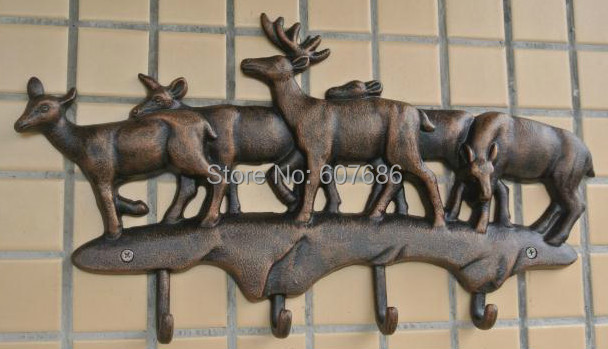 Cast Iron Deer Hooks Antique Metal Hat Coat Clothes Rack Hanger Rural Hanging Wall Mounted Home Decorations EMS Free Shipping