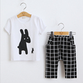 Girls Summer Casual Clothes Set Children Short Sleeve Cartoon T shirt 7points pants Sport Suits 2016