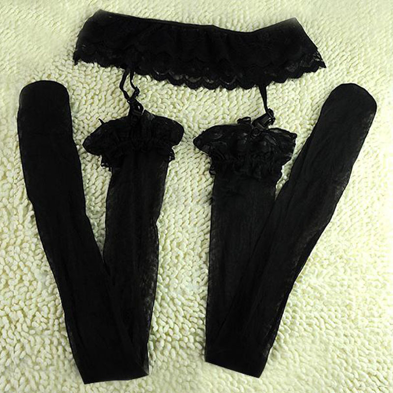 1 Set Women Lady Sexy Charming Lace Top Over The Knee Thigh Highs Stockings Garter