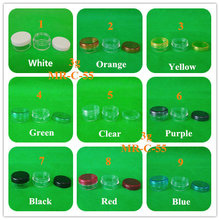 Free Shipping 10PCS 3g PS clear cosmetic sample jar for personal care cream, empty cream jar cosmetic container (9 color lids)