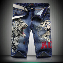 Original Brand Printed Jeans Men Summer Style Short Biker Ripped Jeans Skinny Uglybros Motorcycle Jeans Plus Size FREE SHIPPING