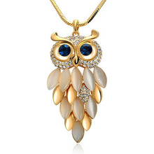 2 Colors Trendy Owl Necklace Fashion Rhinestone Crystal Jewelry Statement Women Necklace Gold Chain Long Necklaces & Pendants