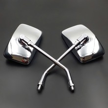 Freeshipping 10mm Chrome Metal Rectangle Side Mirror For Honda Kawasaki Suzuki Motorcycle Street Bike Cruiser Chopper Custom