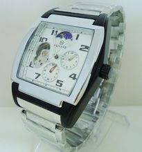 Fuyate cuadrados mens reloj mecánico reloj para hombre banda de acero reloj de moda muchachos j024 totalmente automáticos