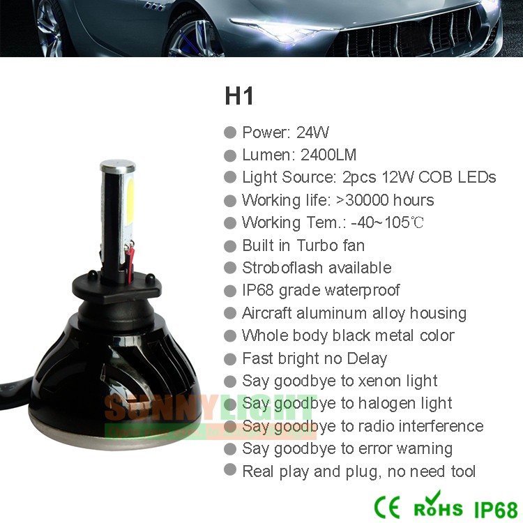 Upgrade 2x H1 high power LED COB 48W 4800LM Set Super Bright White Car For Headlight Kit Plug Play With Fan (24)
