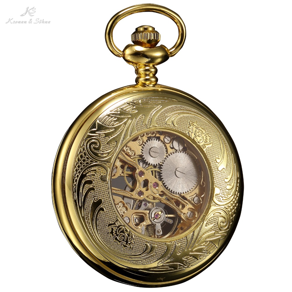 KS Retro Skeleton Alloy Golden Case Copper Key Style Roman Dial Luxury Case Clock Mechanical Hand