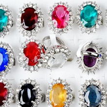 5Pcs Fashion Jewellery Big Rhinestone Crystal Cubic Zirconia Silver Plated Rings For Women