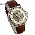 CocoShine A 912 Luxury Mans Leather Band Stainless Skeleton Mechanical Wrist Watch wholesale Free shipping