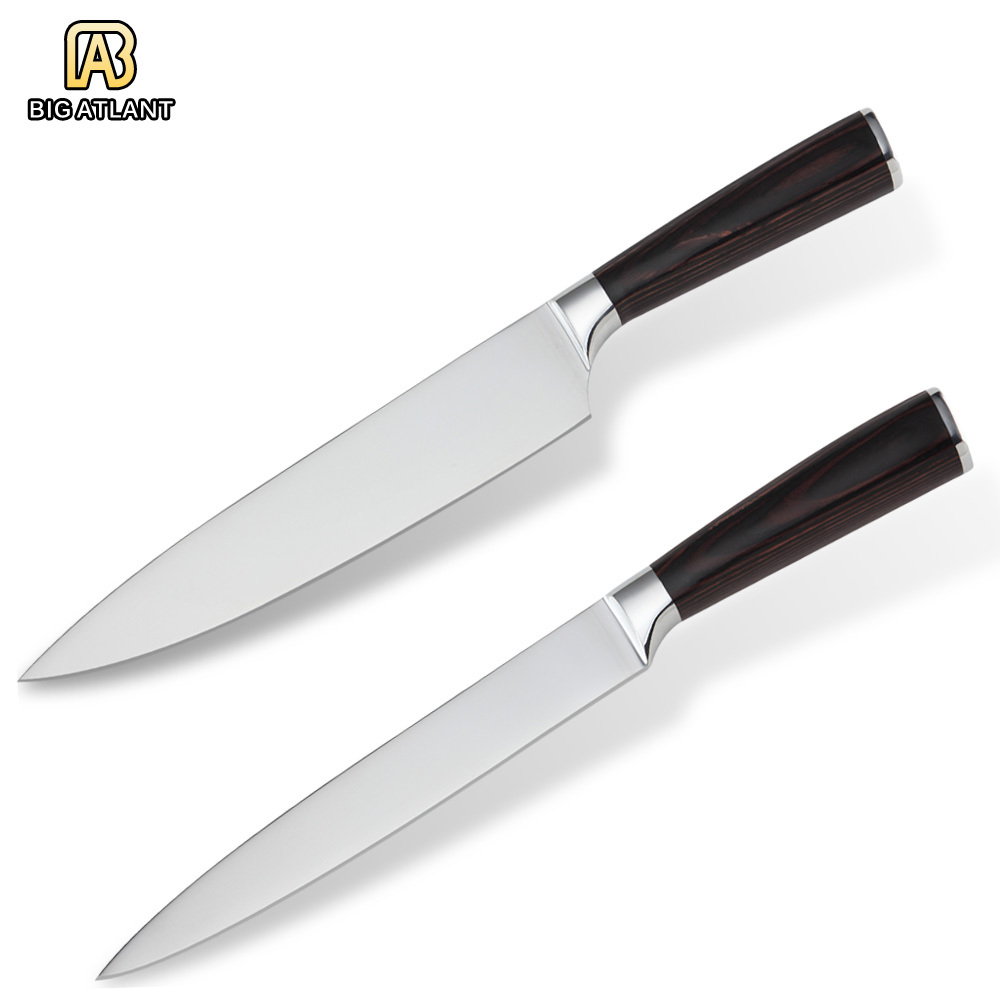 Best Kitchen Knives 8 Chef Slicing Knife Home Commonly Used 2pcs Set 7CR17stainless Steel Color Wood 