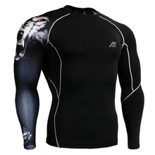 Man’s Skin Tight Shirts Long Sleeves One Side Prints Compression Shirts MMA Gym Crossfit Sports Wear T-Shirts Running Fitness
