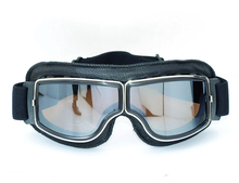 Genuine Leather Hot Aviator Pilot Cruiser Cycling Bicycle Motorcycle Goggles Glasses Eyewear Black Frame Silver lens