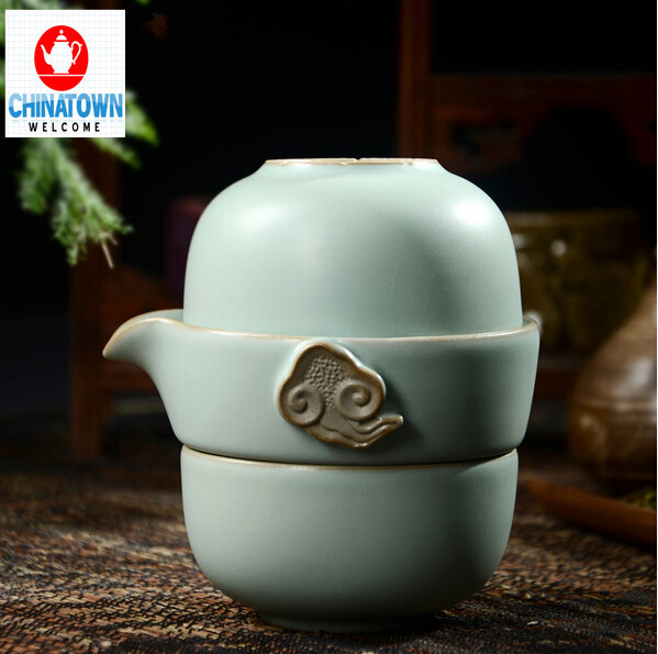 New 2015 Ceramic 1 pot 2 cups portable travel tea set quick cup tea pot teapot