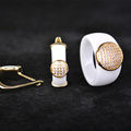 Shining White Ceramic Earrings Ring Jewelry Sets 18K Gold Plated Copper Anel Princess Hooks Oorbellen Schmuck