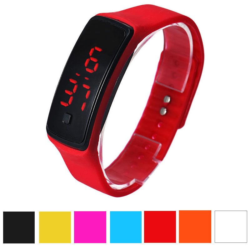 Fashion Men Candy Silicone Strap Touch Square Dial Digital Bracelet LED Waterproof Sport Wrist Watch Women