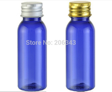 30ml blue round shoulder plastic PET bottle ,toilet water bottle,lotion bottle with silver/gold aluminum lid