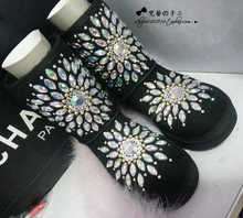 Free shipping Vogue of new fund of 2016 barrel inSnow boots to cotton shoes boots hand diamond plus leather cotton shoes