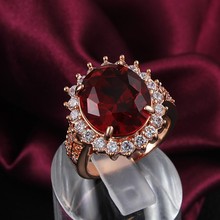 GALAXY New Trendy Red Crystal Ruby Wedding Rings For Women Fashion 18K Rose Gold Plated Engagement