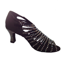 New Ladies Balck Satin Rhinestone Ballroom Latin Samba Salsa Ceroc Tango Jive Line Dance Heels Shoes