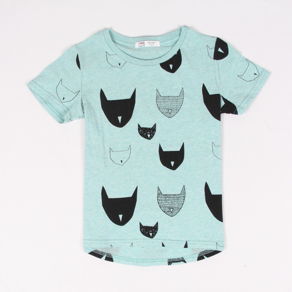 Free Shipping 2015 Brand New Summer Kids Tshirt 100 Cotton Jersey allover cat print Short Sleeves