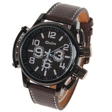 Oulm 1357 Male Quartz WristWatch Clock with Two Numbers Hours Marks Round Dial Leather Band Wristwatches