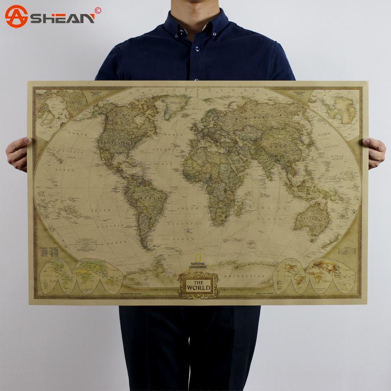 Large Vintage World Map Home Decoration Detailed Antique Poster Wall Chart Retro Paper Matte Kraft Paper 28*18inch Map Of World
