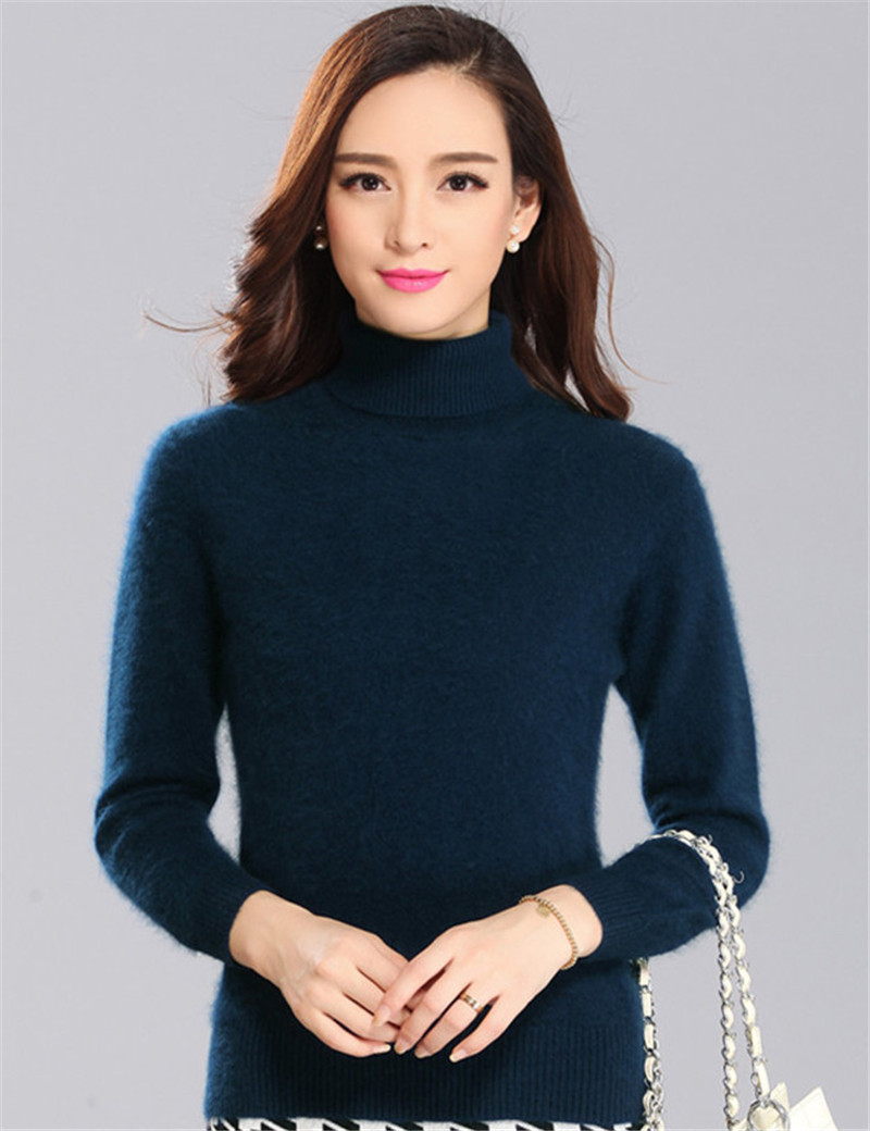 New 2015 Women Warm Mink Cashmere Sweater Winter&Autumn Turtleneck Knitted Jumper Fashion Ladies Knitwear Pullover 9 Colors