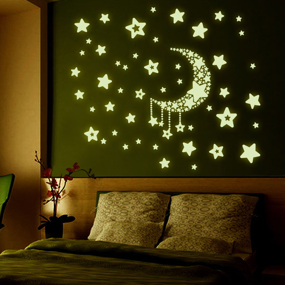 Removable Home Glow In The Dark  Wall Stickers Moon and Stars Bedroom Decal 