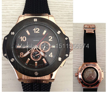 2014 nuevos hombres de lujo del reloj automático explosión hombres vestido relojes vidrio volver transparente edición límite negro rubber band